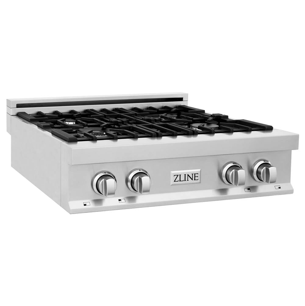 Z-Line - 30'' Porcelain Gas Stovetop in Stainless Steel with Brass Burners - Stainless Steel