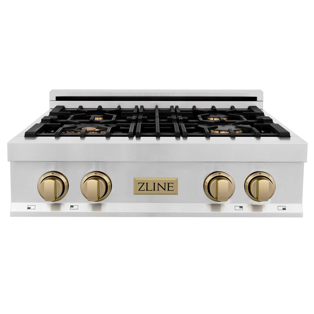 Autograph Edition 30'' Porcelain Rangetop with 4 Gas Burners in Stainless Steel and Champagne Bronze Accents