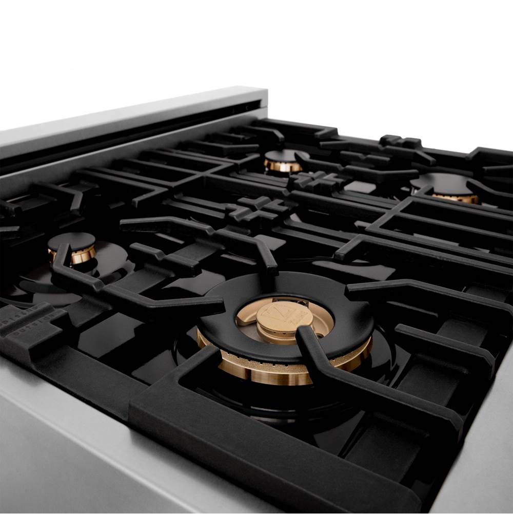 Autograph Edition 30'' Porcelain Rangetop with 4 Gas Burners in Stainless Steel and Champagne Bronze Accents