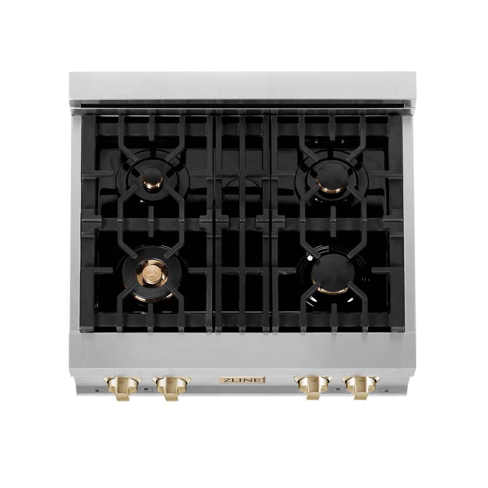 Autograph Edition 30'' Porcelain Rangetop with 4 Gas Burners in Stainless Steel and Champagne Bronze Accents