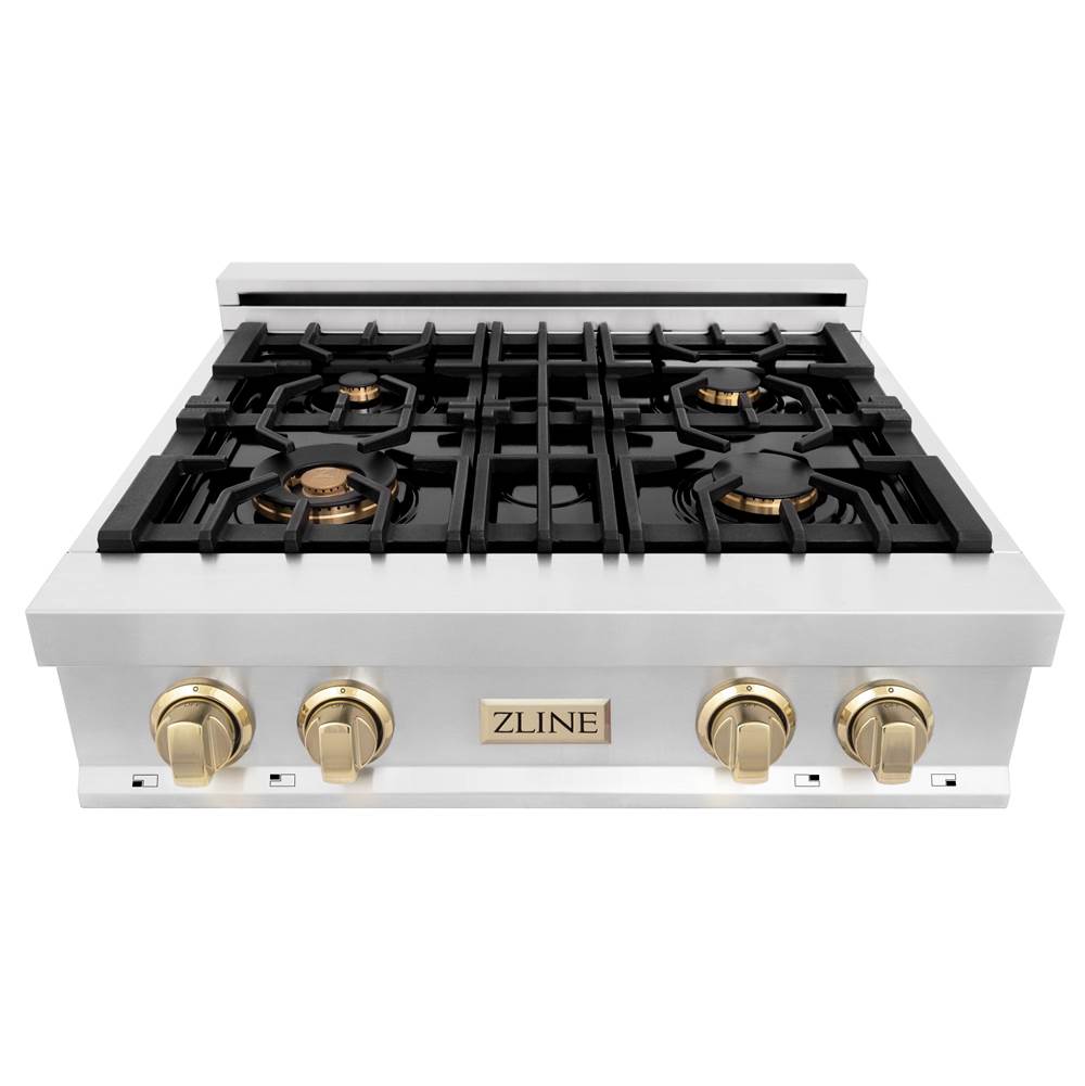 Autograph Edition 30'' Porcelain Rangetop with 4 Gas Burners in Stainless Steel and Champagne Bronze Accents