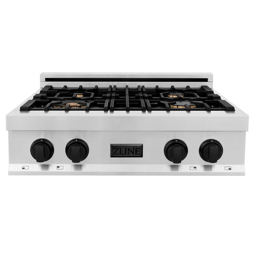 Autograph Edition 30'' Porcelain Rangetop with 4 Gas Burners in Stainless Steel and Champagne Bronze Accents