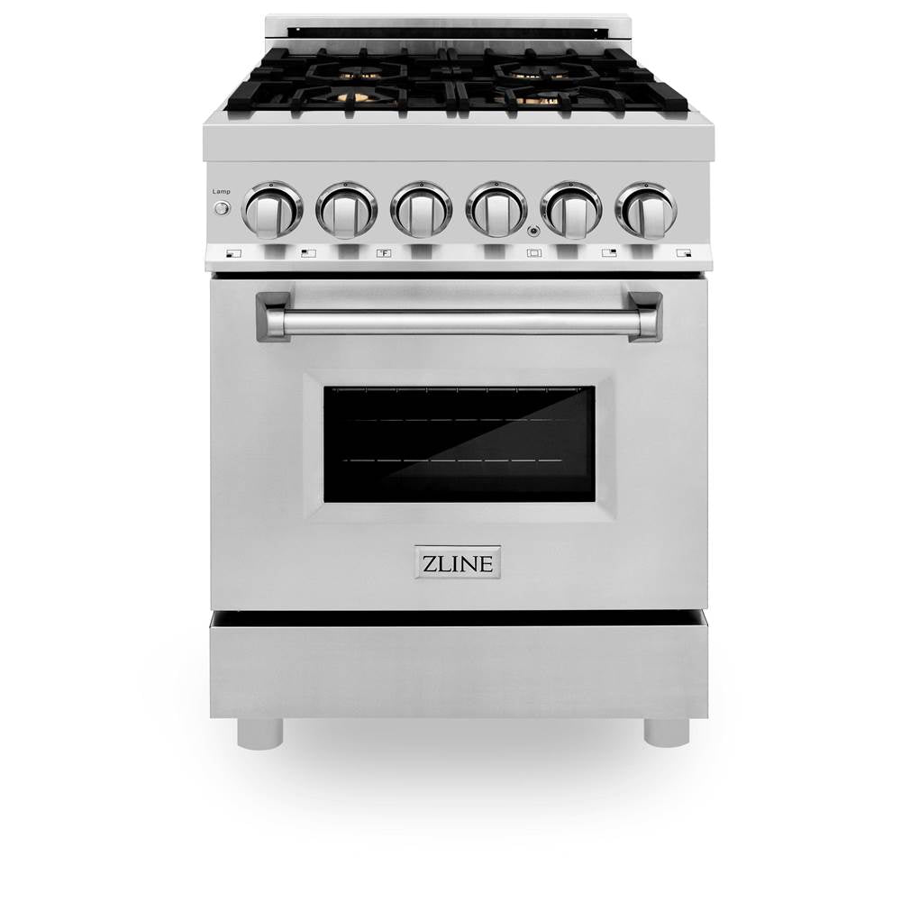 24'' 2.8 cu. ft. Electric Oven and Gas Cooktop Dual Fuel Range with Griddle and Brass Burners in Stainless Steel