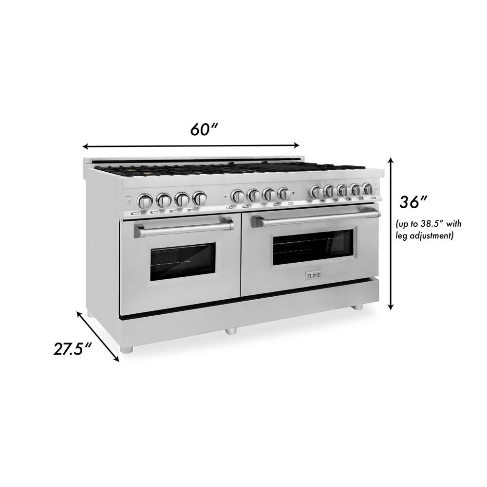 60'' 7.4 cu. ft. Electric Oven and Gas Cooktop Dual Fuel Range with Griddle and Brass Burners in Stainless Steel