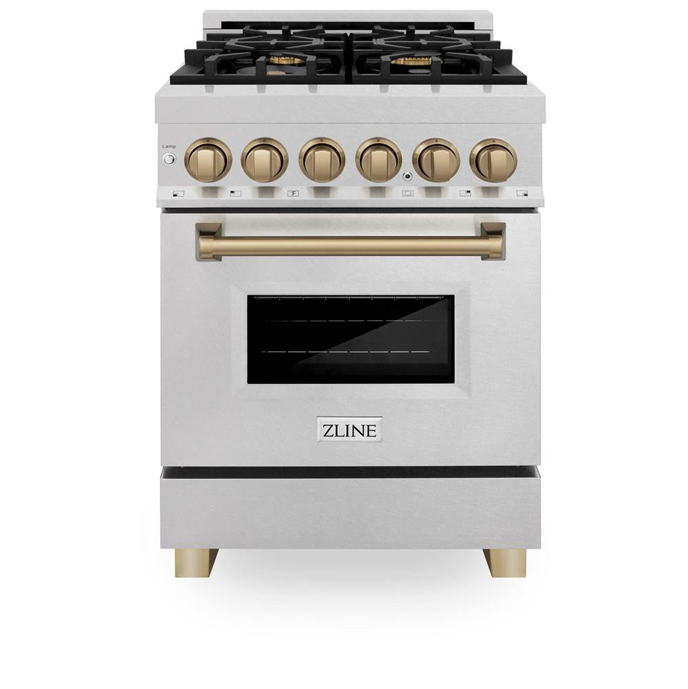 Autograph Edition 24'' 2.8 cu.' Dual Fuel Range with Gas Stove and Electric Oven in DuraSnow Stainless Steel with Champagne Bronze Accents
