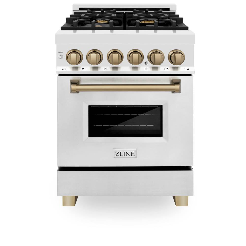 Autograph Edition 24'' 2.8 cu.' Dual Fuel Range with Gas Stove and Electric Oven in Stainless Steel with Champagne Bronze Accents