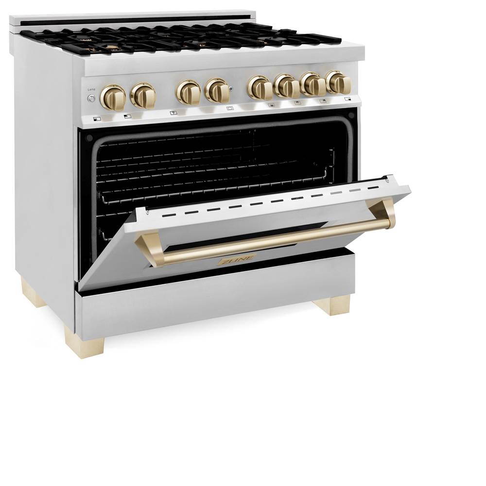 Autograph Edition 36'' 4.6 cu.' Dual Fuel Range with Gas Stove and Electric Oven in Stainless Steel with Champagne Bronze Accents