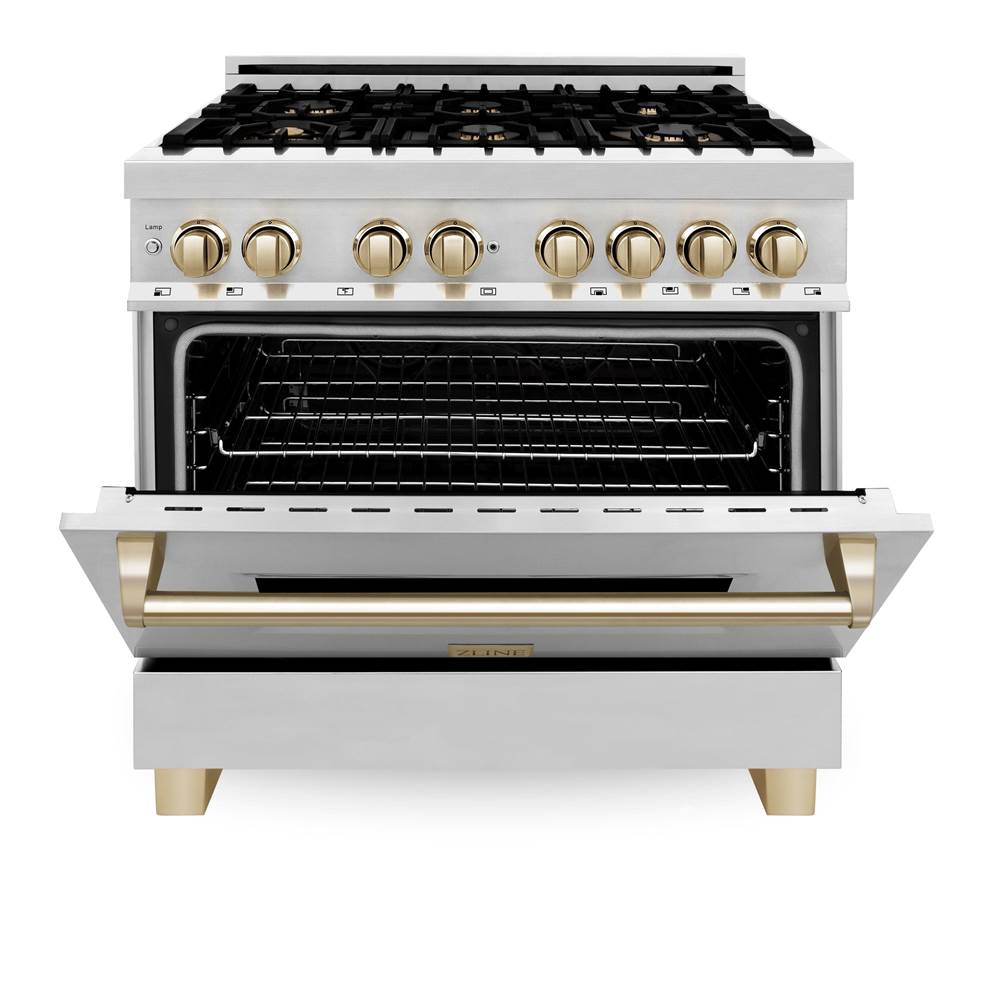 Autograph Edition 36'' 4.6 cu.' Dual Fuel Range with Gas Stove and Electric Oven in Stainless Steel with Champagne Bronze Accents