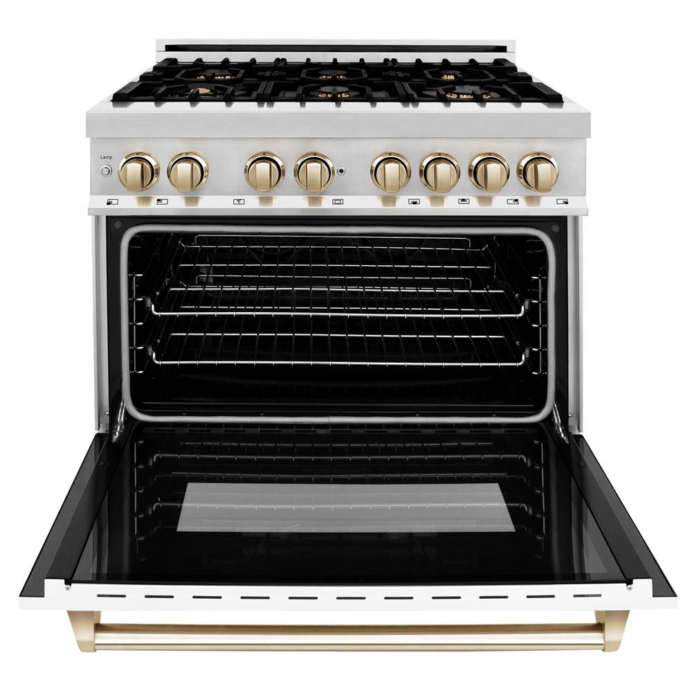 Autograph Edition 36'' 4.6 cu.' Dual Fuel Range with Gas Stove and Electric Oven in Stainless Steel with White Matte Door and CB Accents