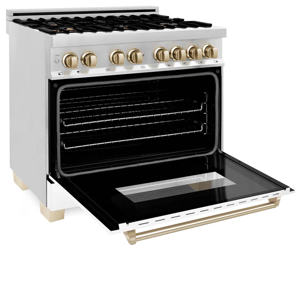 Autograph Edition 36'' 4.6 cu.' Dual Fuel Range with Gas Stove and Electric Oven in Stainless Steel with White Matte Door and CB Accents