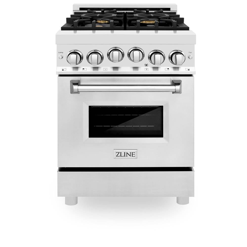 24'' 2.8 cu. ft. Gas Oven and Gas Cooktop Range with Griddle and Brass Burners in Stainless Steel