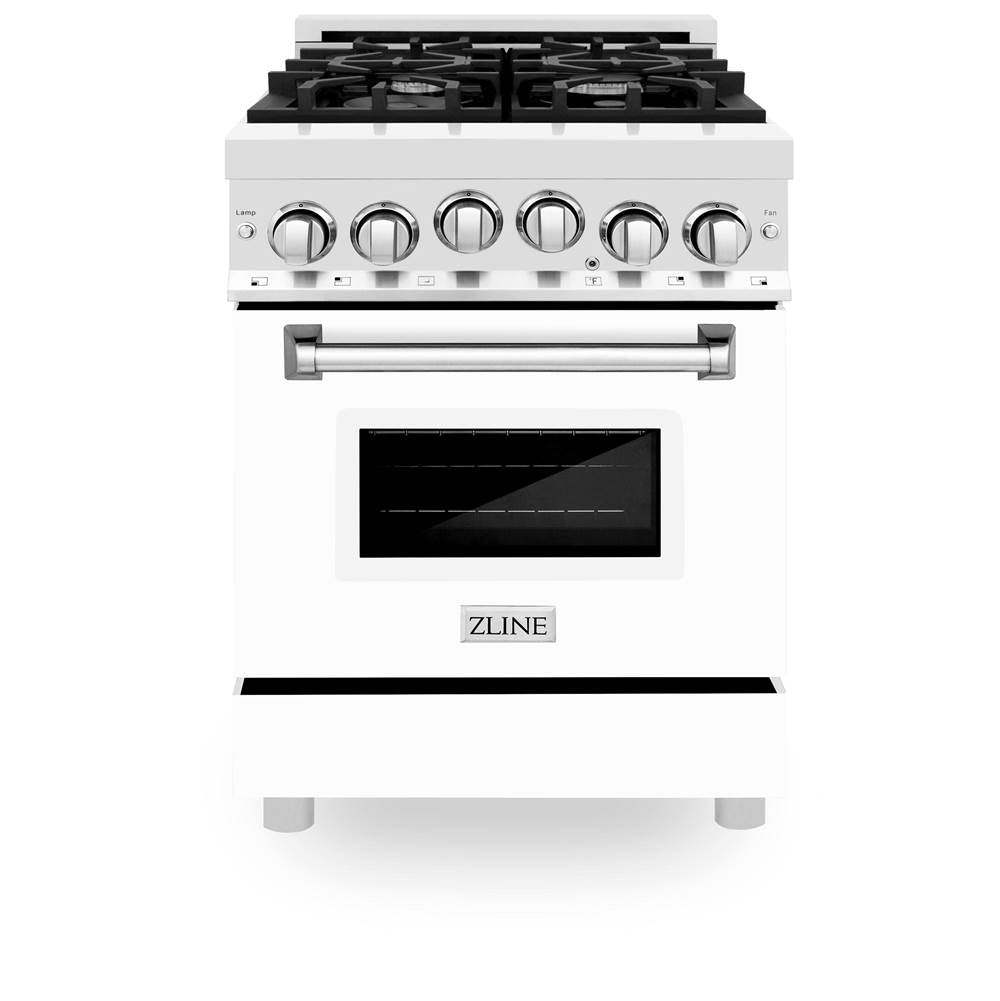 24'' 2.8 cu. ft. Gas Oven and Gas Cooktop Range with Griddle and White Matte Door in Stainless Steel