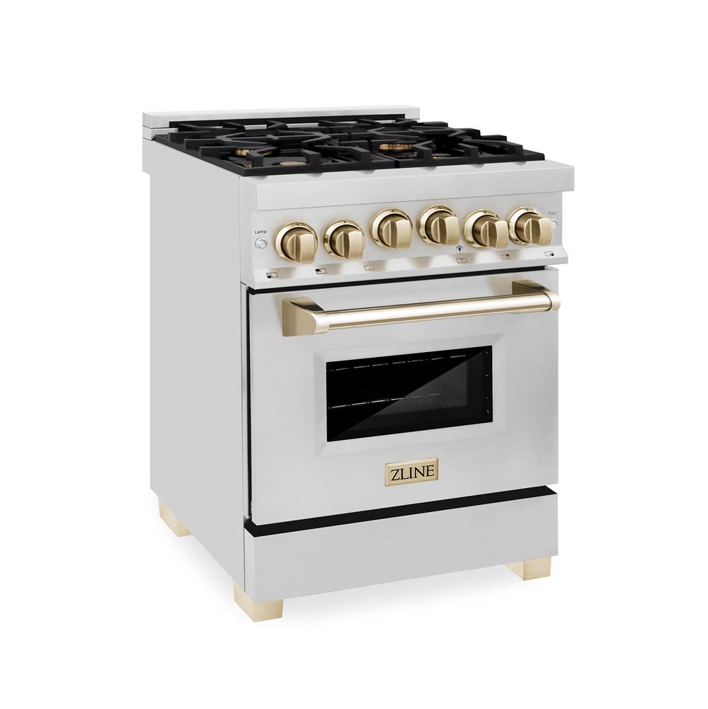 Z-Line - Autograph Edition 24'' 2.8 cu.' Range with Gas Stove and Gas Oven in Stainless Steel with Gold Accents