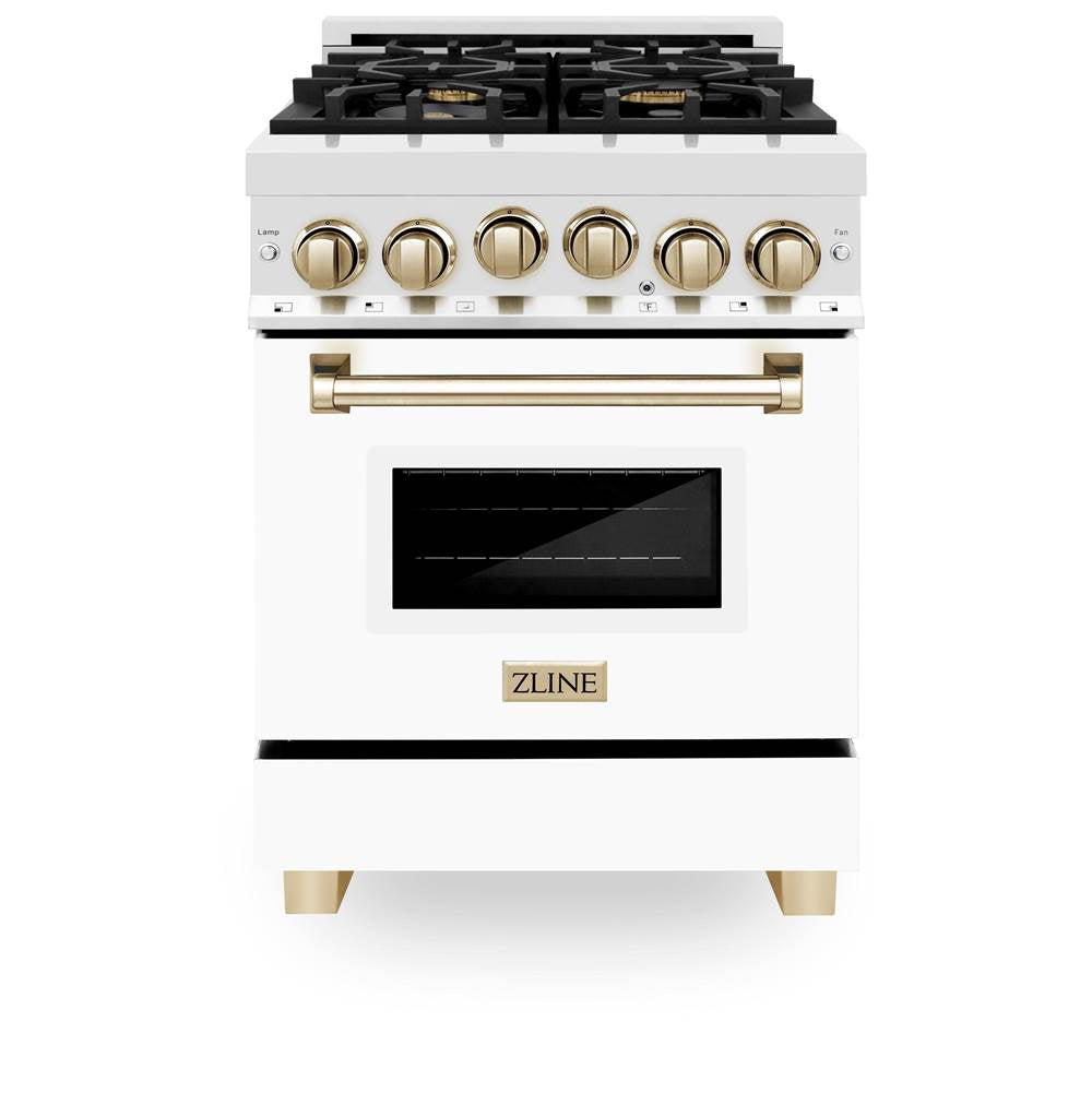 Autograph Edition 24'' 2.8 cu.' Range with Gas Stove and Gas Oven in Stainless Steel with White Matte Door and Champagne Bronze Accents