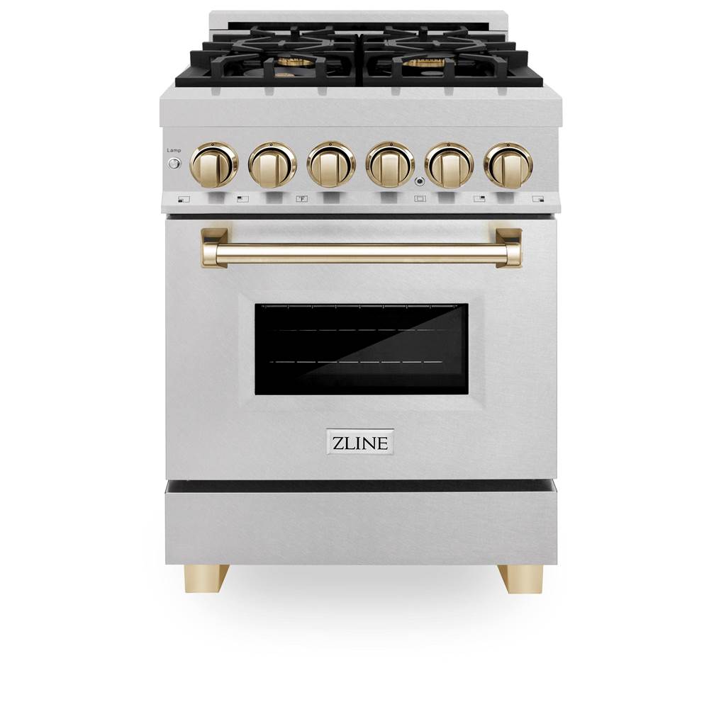 Autograph Edition 24'' 2.8 cu.' Dual Fuel Range with Gas Stove and Electric Oven in DuraSnow Stainless Steel with Champagne Bronze Accents
