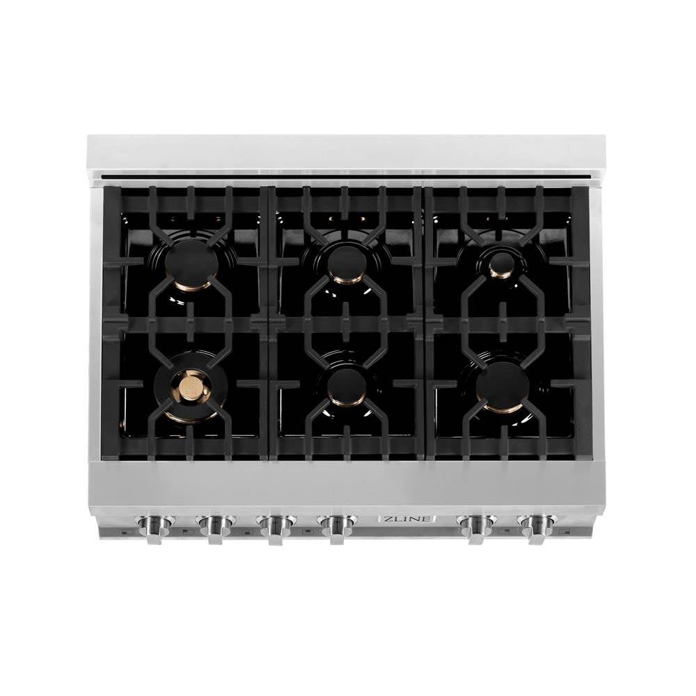 36'' Porcelain Gas Stovetop in Stainless Steel with Brass Burners