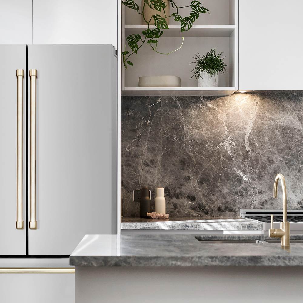 36'' Autograph Edition 22.5 cu. ft Freestanding French Door Refrigerator with Ice Maker in Fingerprint Resistant Stainless Steel with Gold Accents (RFMZ-36-G)