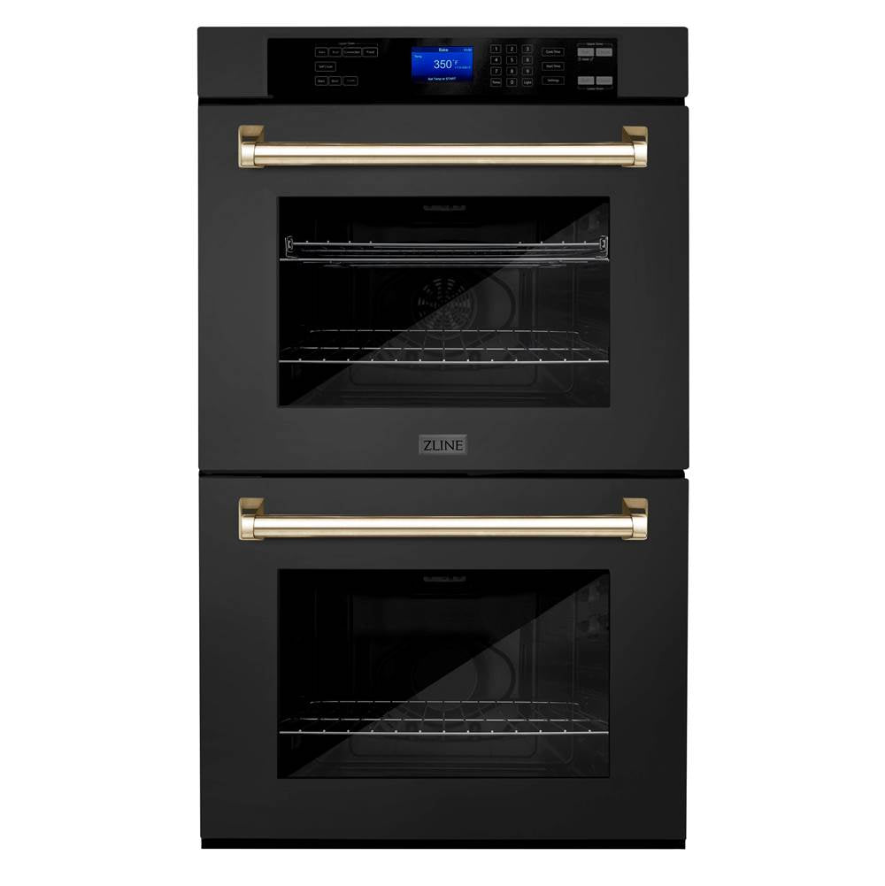Z-Line - 30'' Autograph Edition Double Wall Oven with Self Clean and True Conection in Black Stainless Steel and Gold - Polished Gold