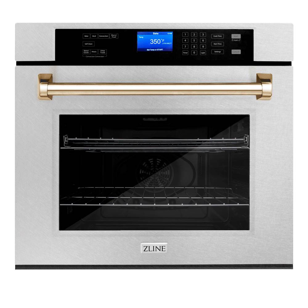 Z-Line - 30'' Autograph Edition Single Wall Oven with Self Clean and True Conection in DuraSnow Stainless Steel and Gold - Polished Gold