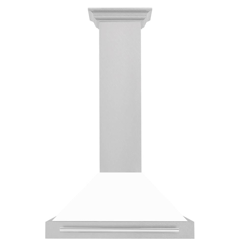 30'' DuraSnow Stainless Steel Range Hood with White Matte Shell and Stainless Steel Handle