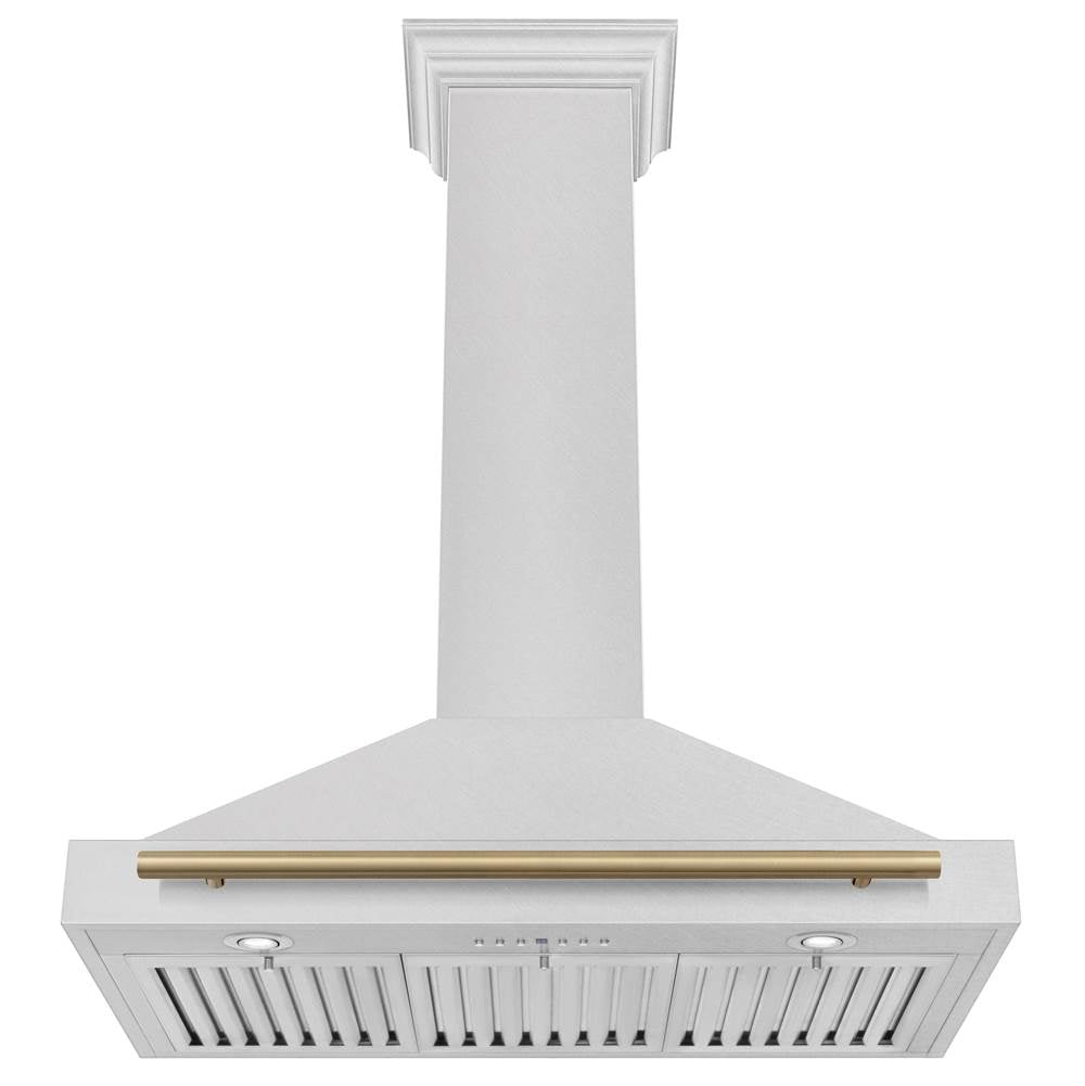 36'' Autograph Edition DuraSnow Stainless Steel Range Hood with DuraSnow Stainless Steel Shell and Champagne Bronze Handle