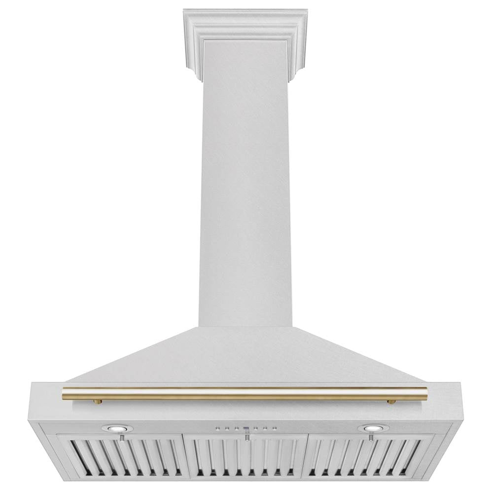 36'' Autograph Edition DuraSnow Stainless Steel Range Hood with DuraSnow Stainless Steel Shell and Champagne Bronze Handle
