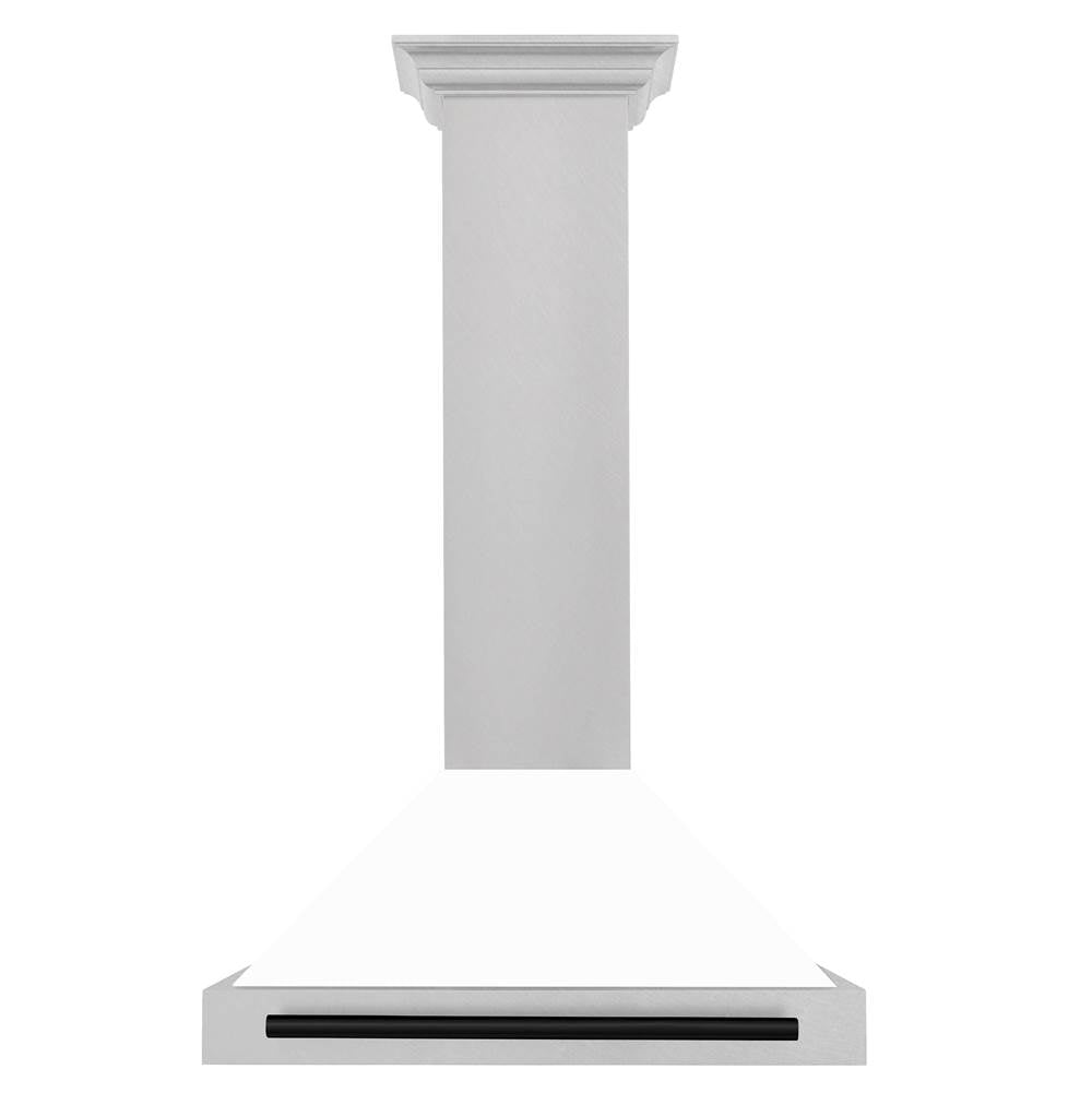 30'' Autograph Edition DuraSnow Stainless Steel Range Hood with White Matte Shell and Champagne Bronze Handle