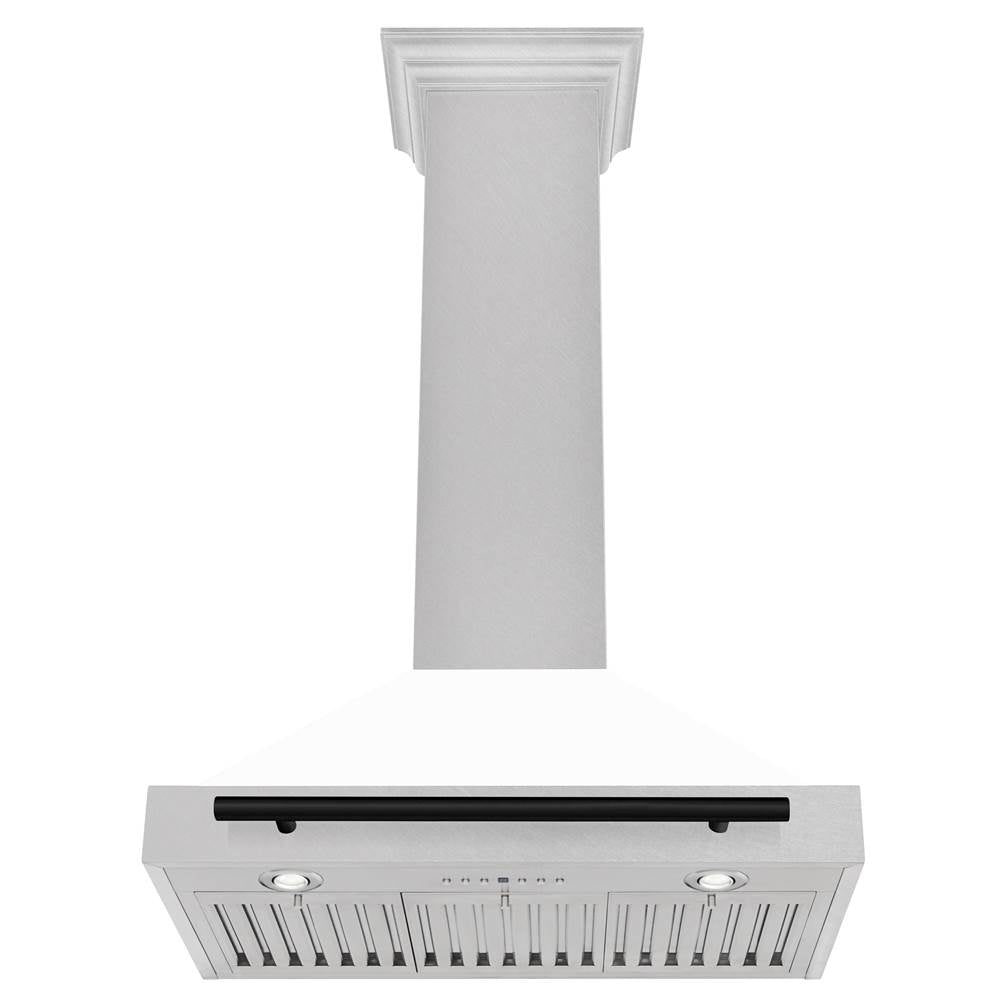 30'' Autograph Edition DuraSnow Stainless Steel Range Hood with White Matte Shell and Champagne Bronze Handle