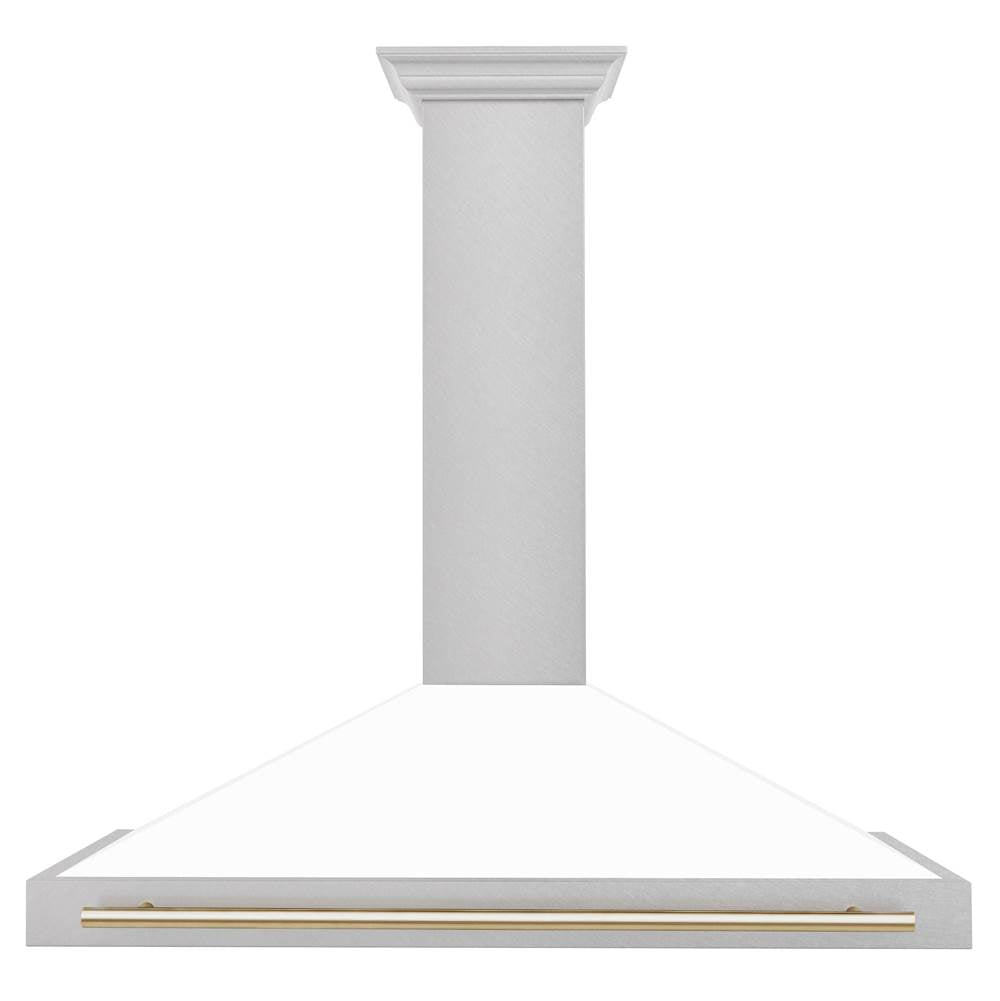 48'' Autograph Edition DuraSnow Stainless Steel Range Hood with White Matte Shell and Champagne Bronze Handle