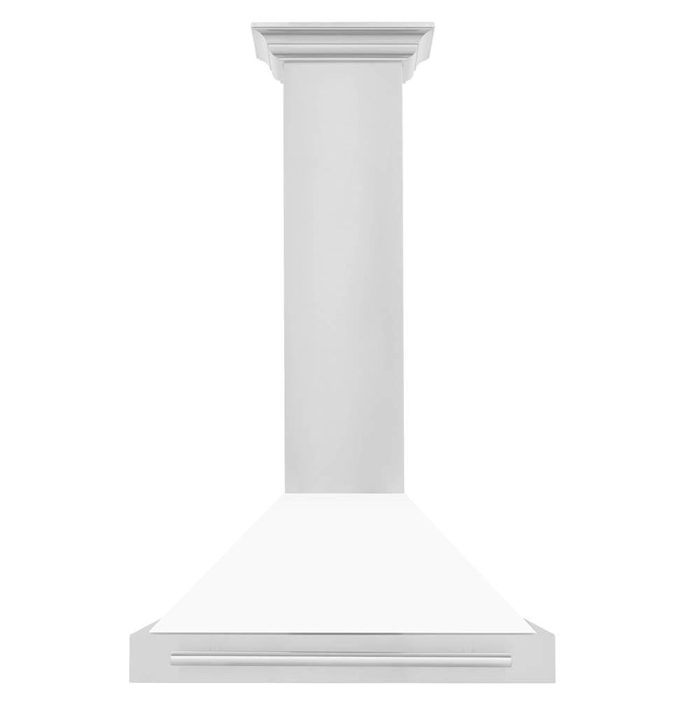 30'' Stainless Steel Range Hood with White Matte Shell and Stainless Steel Handle