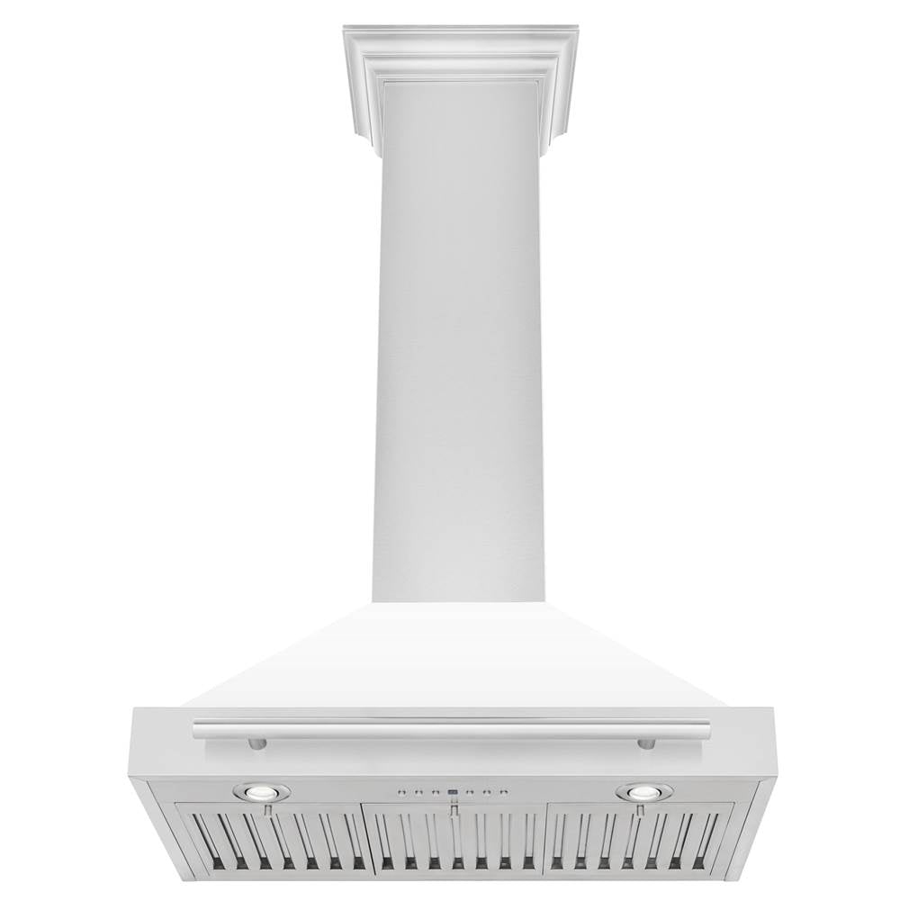 30'' Stainless Steel Range Hood with White Matte Shell and Stainless Steel Handle