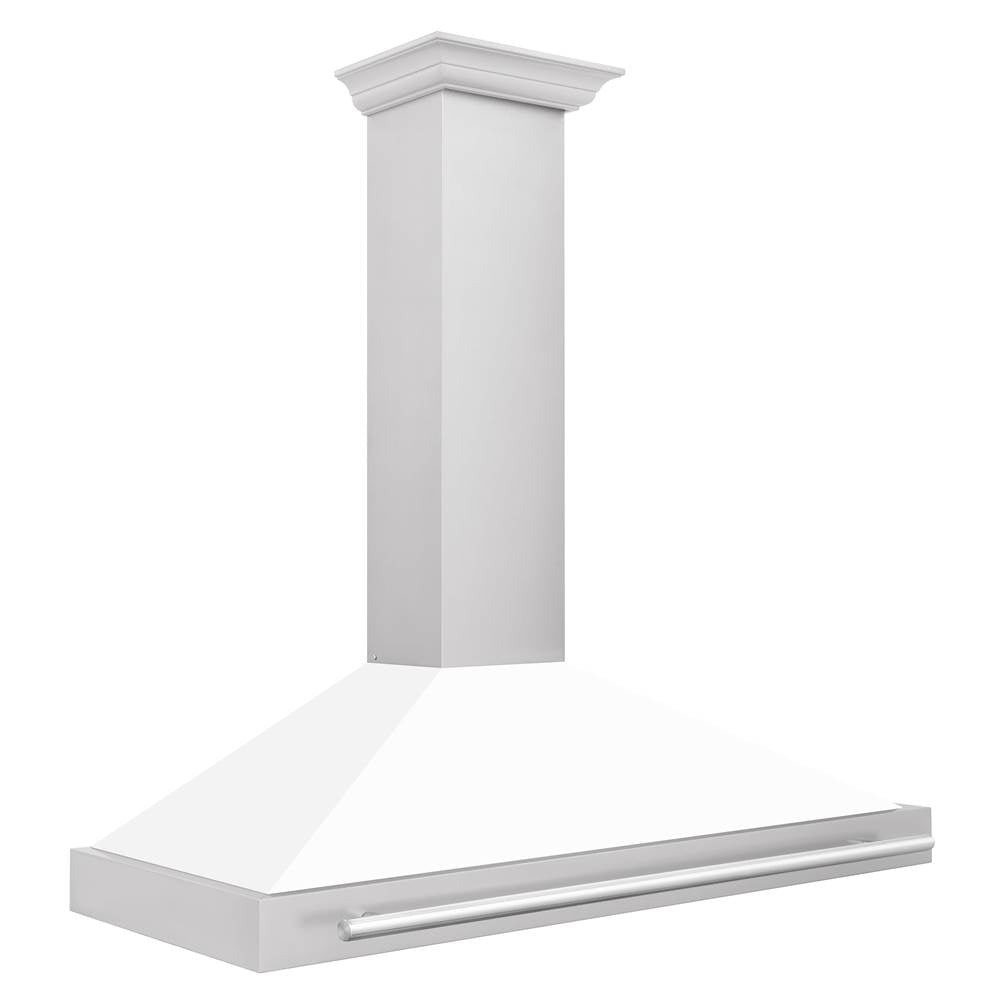 48'' Stainless Steel Range Hood with White Matte Shell and Stainless Steel Handle