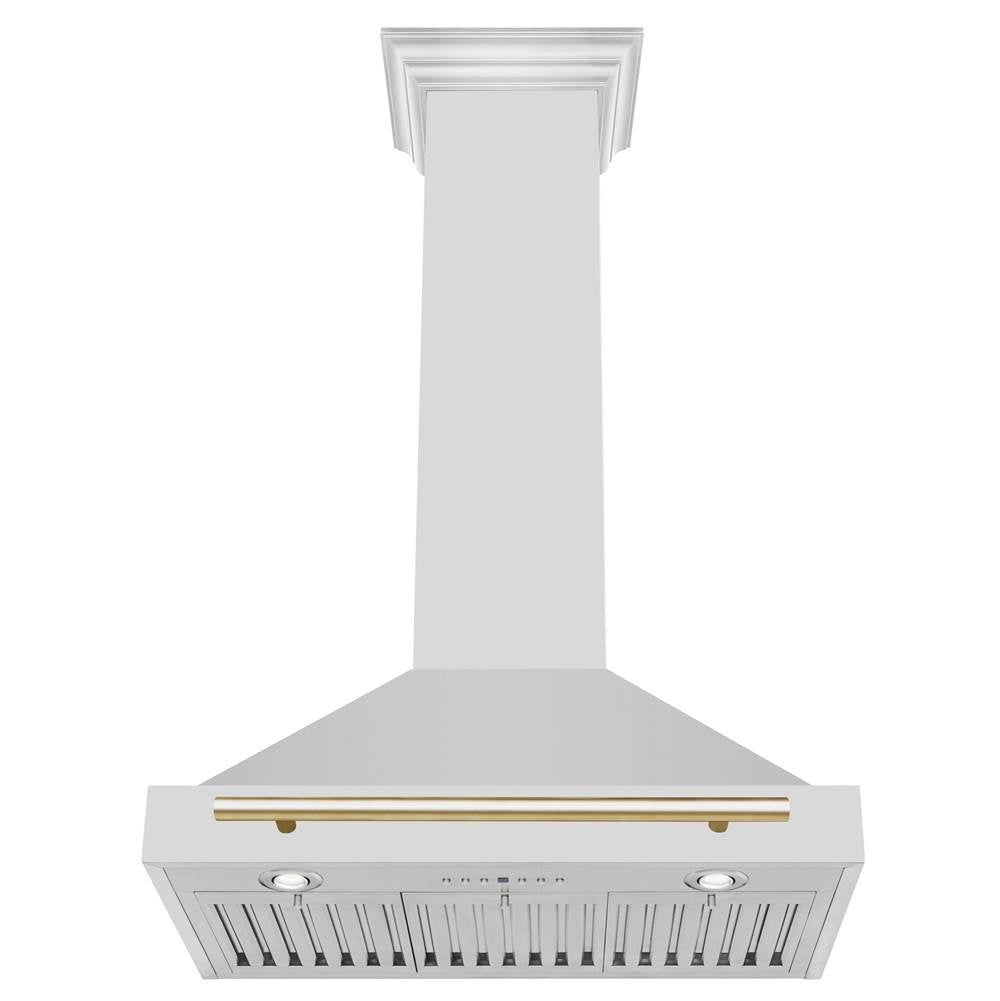 30'' Autograph Edition Stainless Steel Range Hood with Stainless Steel Shell and Champagne Bronze Accents