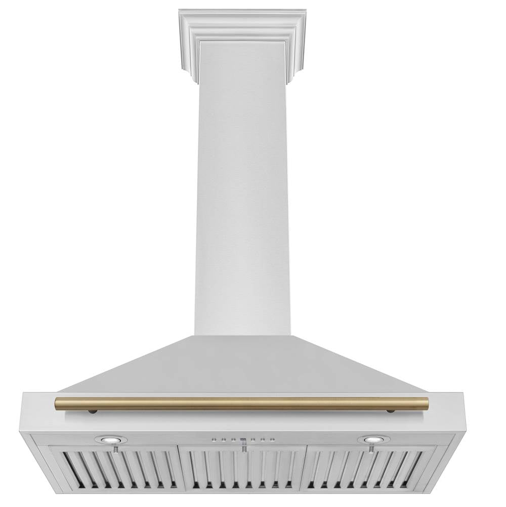36'' Autograph Edition Stainless Steel Range Hood with Stainless Steel Shell and Champagne Bronze Accents