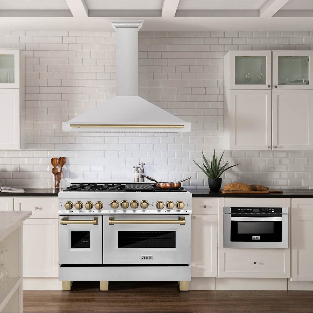 48'' Autograph Edition Stainless Steel Range Hood with Stainless Steel Shell and Champagne Bronze Accents