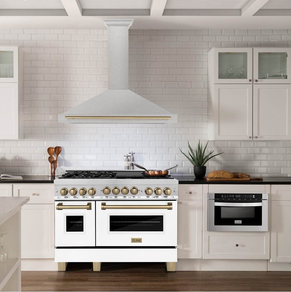 48'' Autograph Edition DuraSnow Stainless Steel Range Hood with DuraSnow Stainless Steel Shell and Champagne Bronze Handle