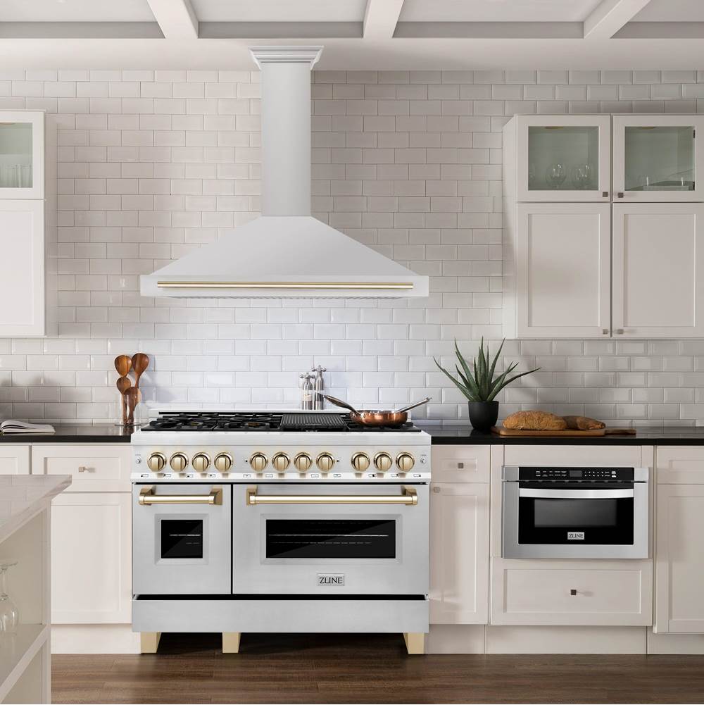 48'' Autograph Edition Stainless Steel Range Hood with Stainless Steel Shell and Champagne Bronze Accents