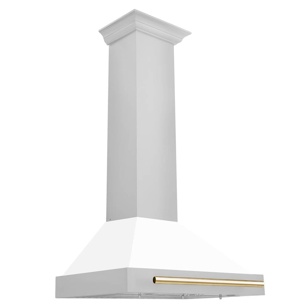 Z-Line - 30'' Autograph Edition Stainless Steel Range Hood with White Matte Shell and Gold Accents - Gold