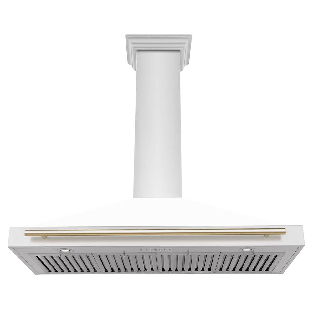 48'' Autograph Edition Stainless Steel Range Hood with White Matte Shell and Champagne Bronze Accents