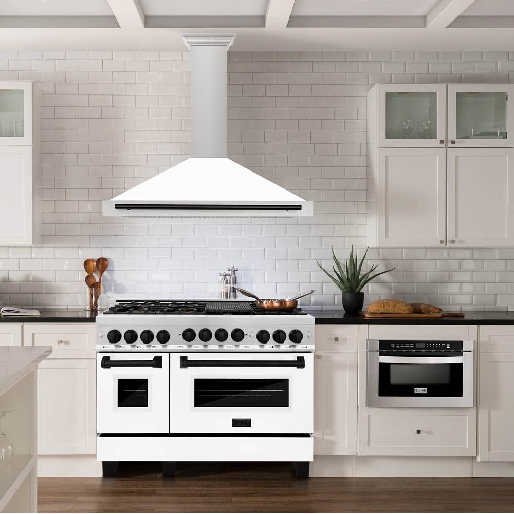 48'' Autograph Edition Stainless Steel Range Hood with White Matte Shell and Champagne Bronze Accents