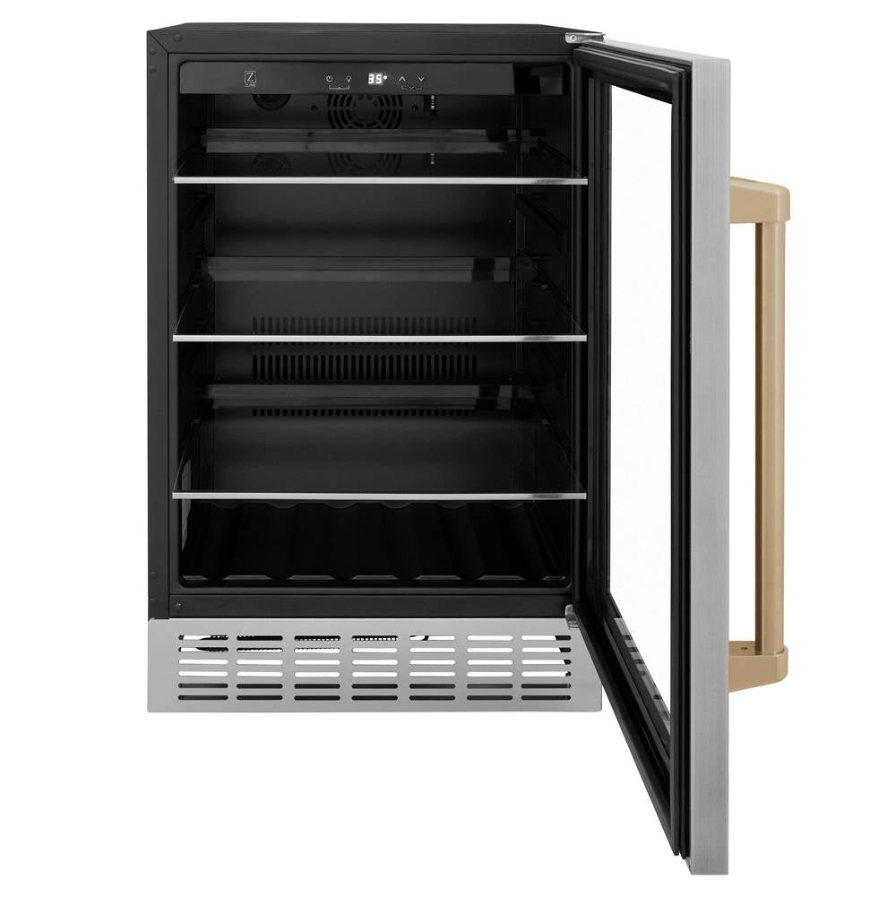 24'' Monument Autograph Edition 154 Can Beverage Fridge in Stainless Steel with Champagne Bronze Accents