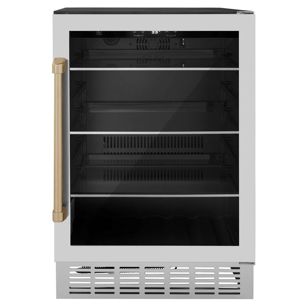 Z-Line - 24'' Monument Autograph Edition 154 Can Beverage Fridge in Stainless Steel with Champagne Bronze Accents - Champagne Bronze