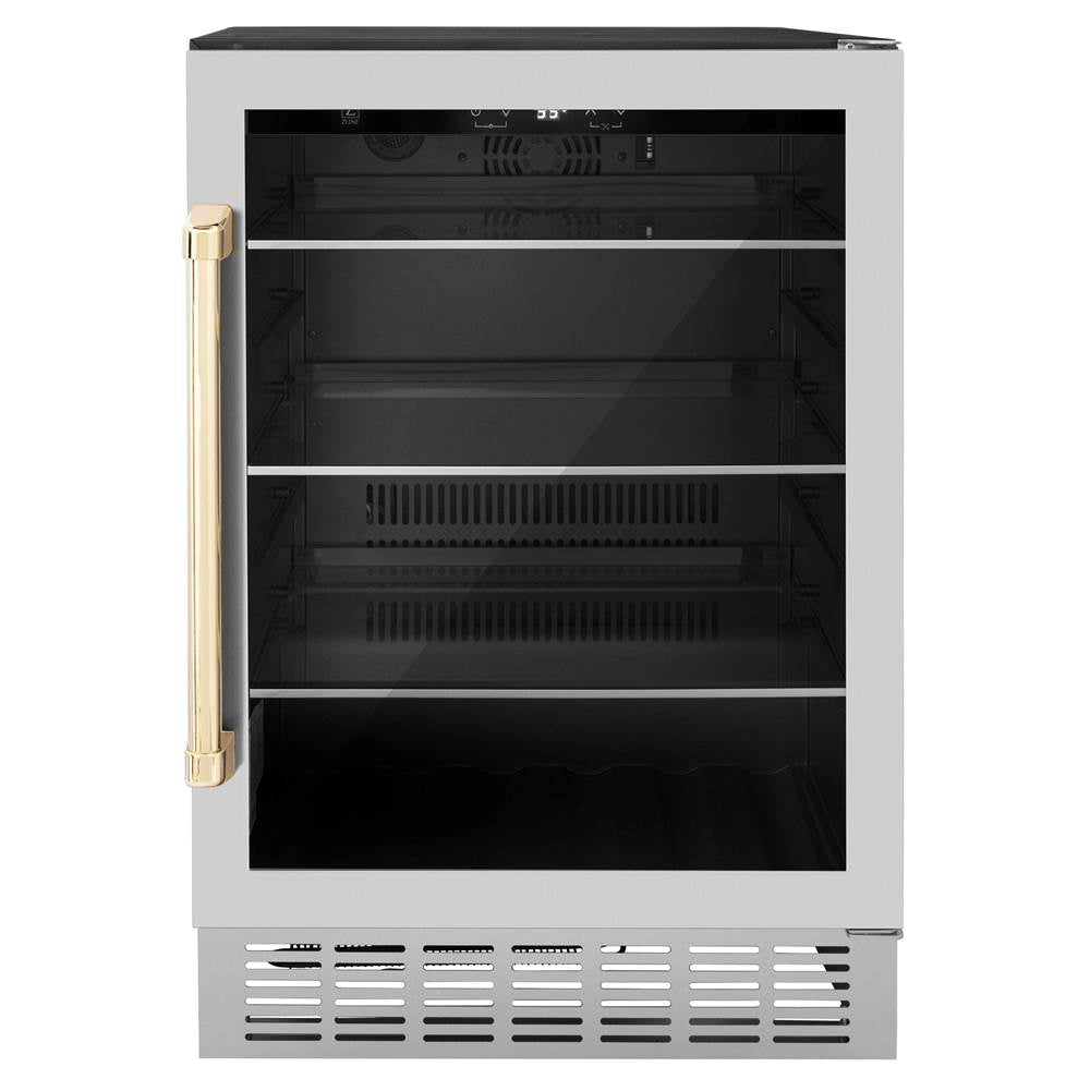 Z-Line - 24'' Monument Autograph Edition 154 Can Beverage Fridge in Stainless Steel with Gold Accents - Polished Gold