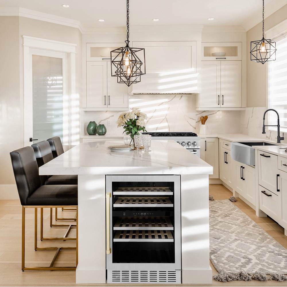 24'' Monument Autograph Edition Dual Zone 44-Bottle Wine Cooler in Stainless Steel with Champagne Bronze Accents
