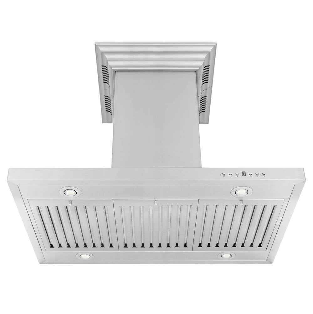48'' CrownSoundEDucted Vent Island Mount Range Hood in Stainless Steel with Built-in Bluetooth Speakers
