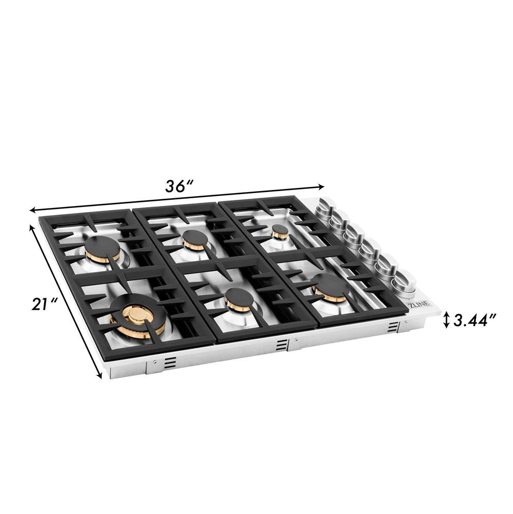 36'' Dropin Cooktop with 6 Gas Brass Burners