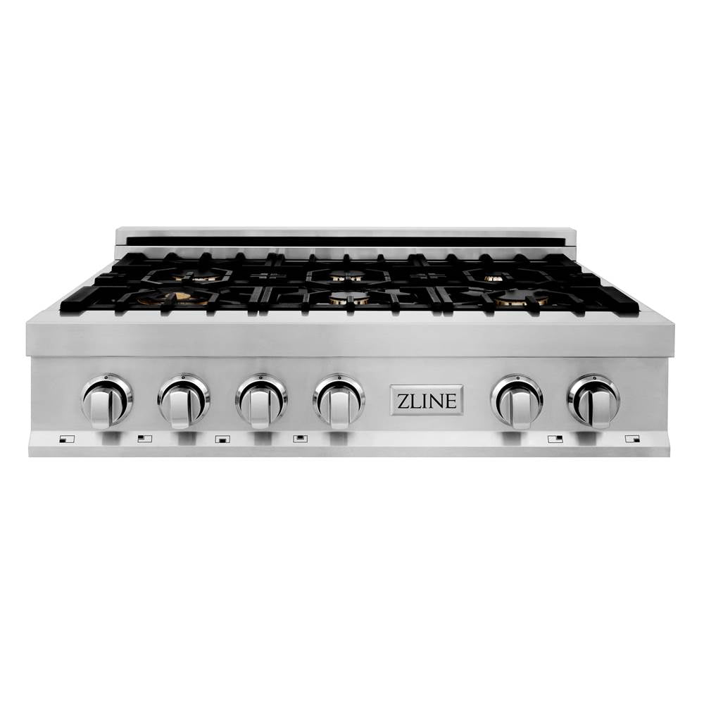 36'' Porcelain Gas Stovetop in Stainless Steel with Brass Burners