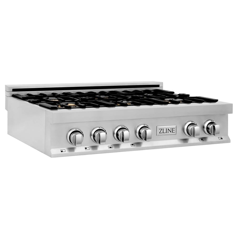 Z-Line - 36'' Porcelain Gas Stovetop in Stainless Steel with Brass Burners - Stainless Steel
