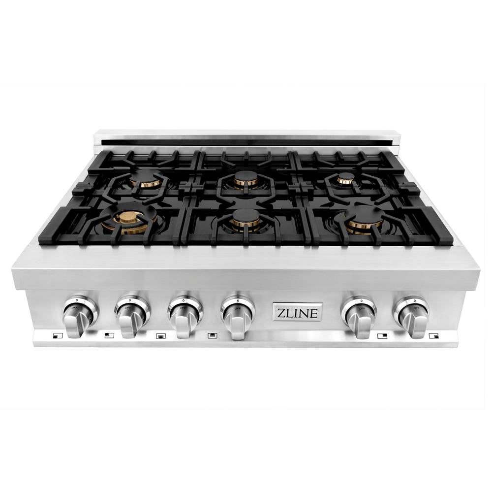 36'' Porcelain Gas Stovetop in Stainless Steel with Brass Burners