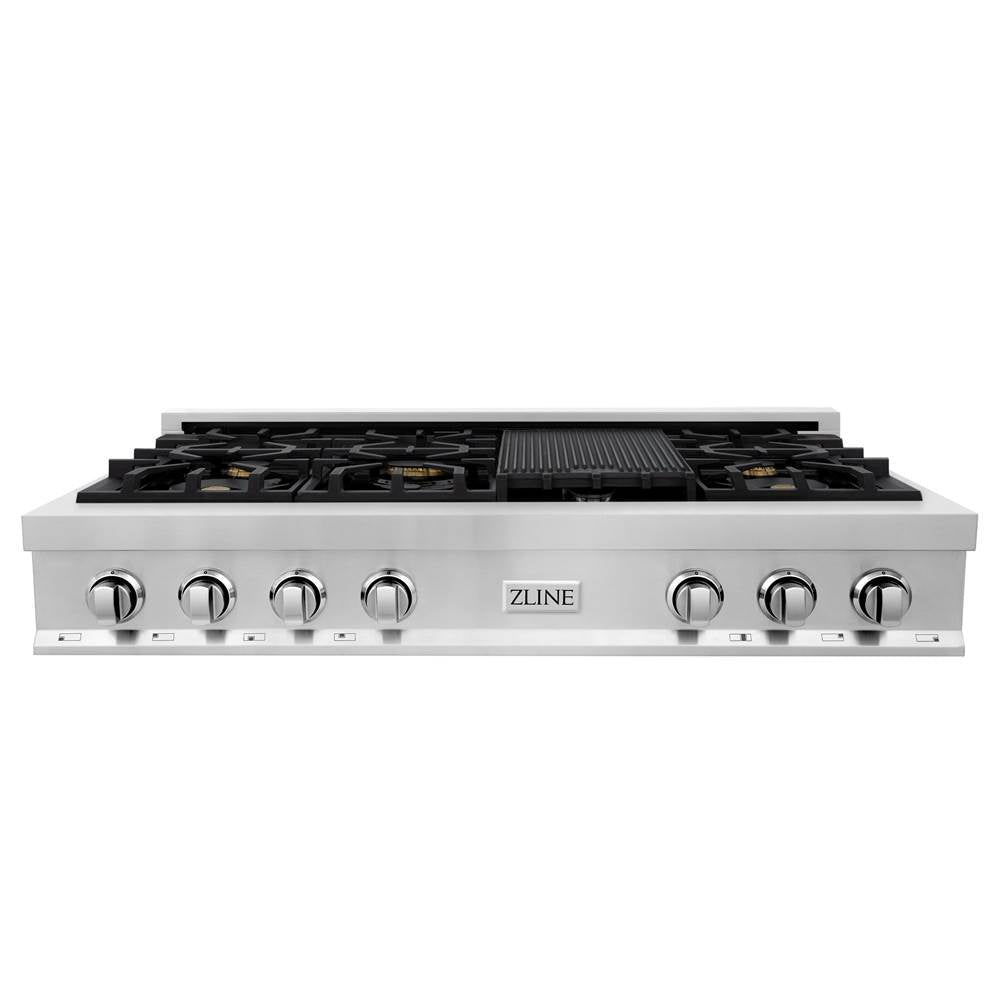 48'' Porcelain Gas Stovetop in Stainless Steel with Brass Burners